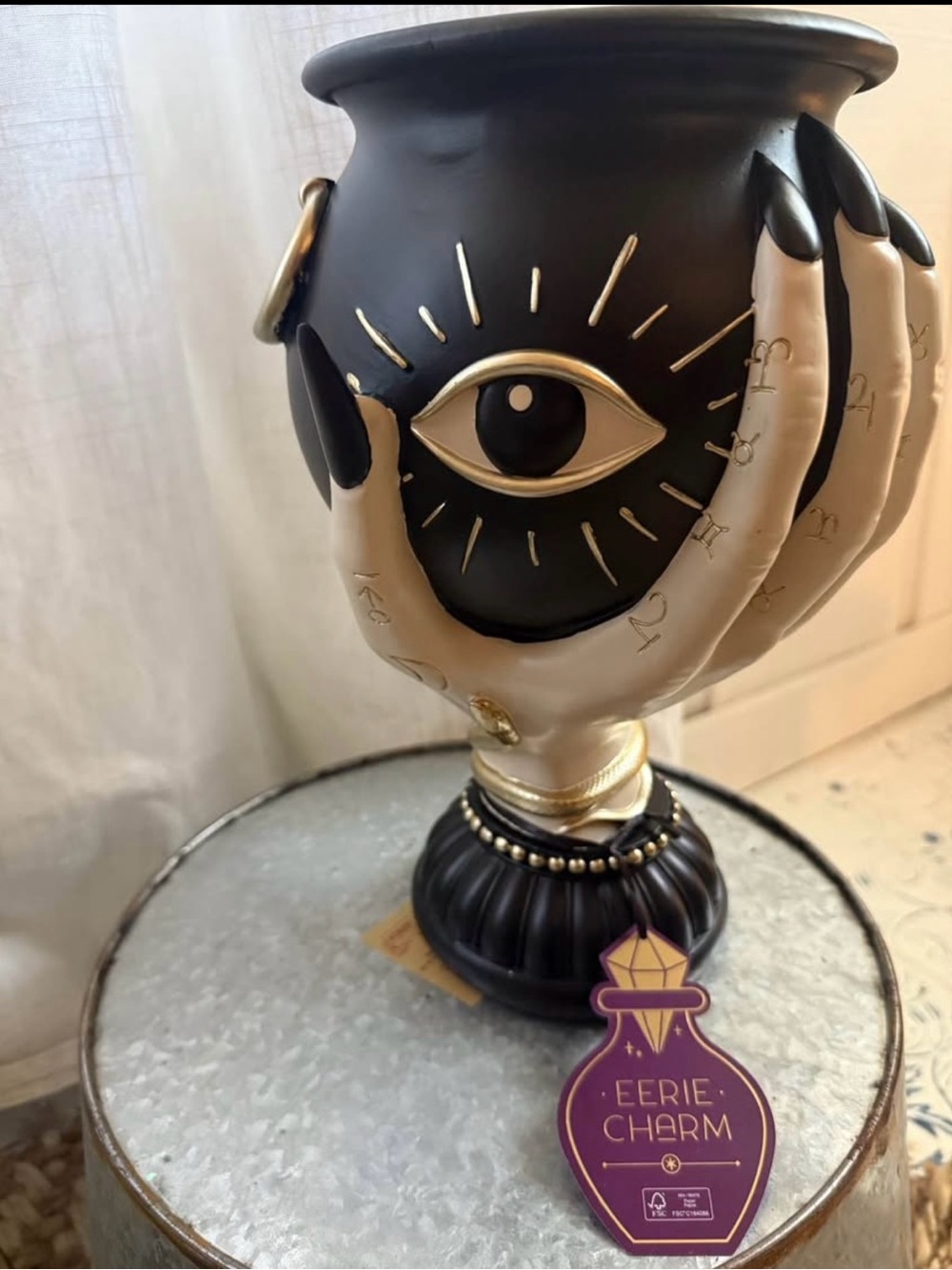 Eerie Charm/HomeGoods Mystical Black & Gold Eye Tarot Chalice/ Decorative Bowl